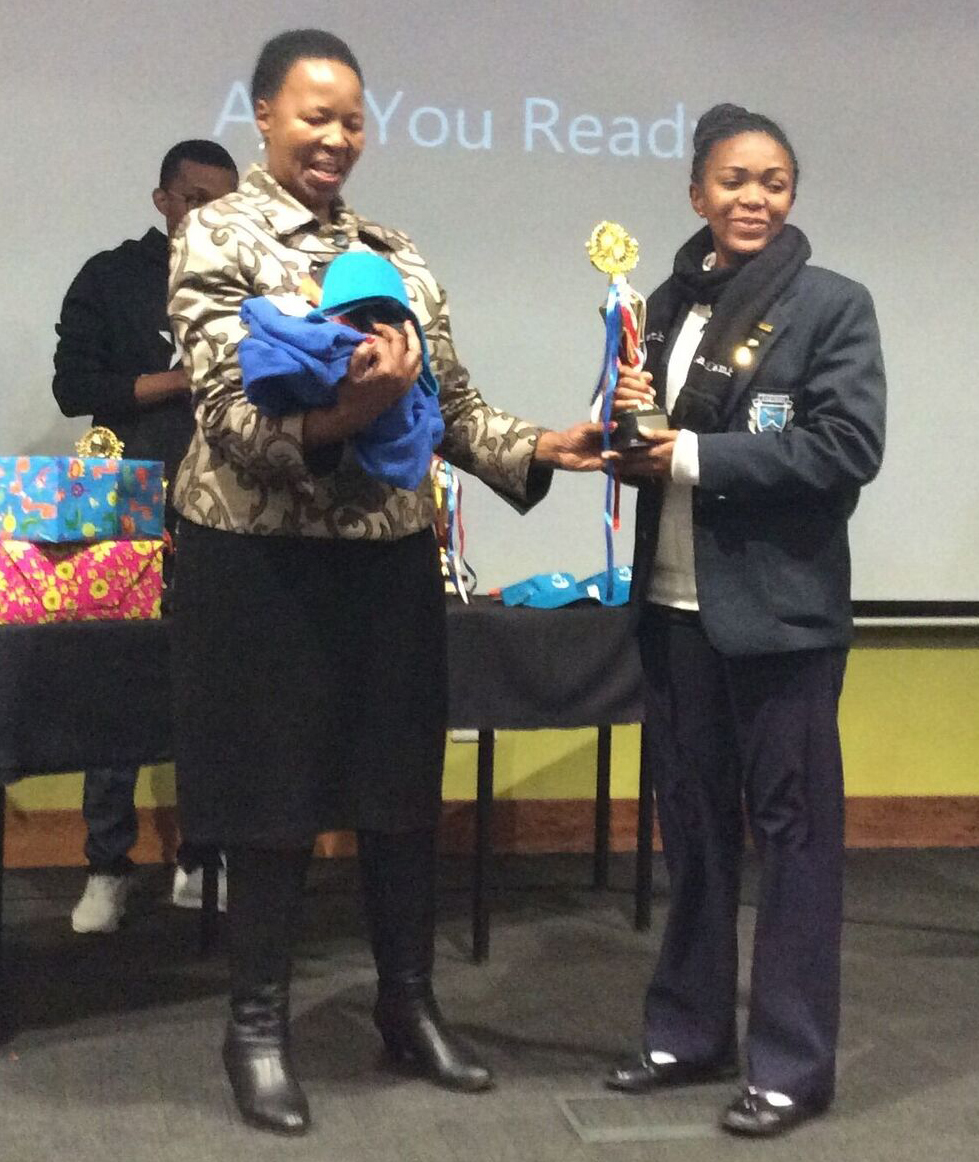 Nwabisa Mdladlamba receiving her award at the Thuthuka Development Camp in the Free State.