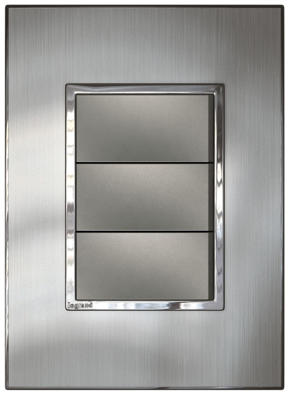 Image: Arteor switch - 3 modules vertical mounting - Brushed Metal, Stainless Steel